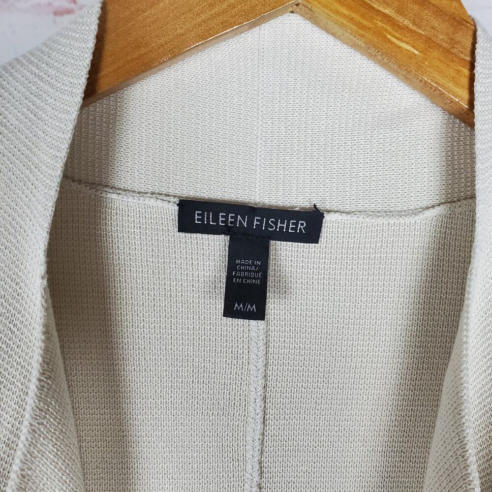 Eileen Fisher Silk Organic Cotton Open Front Cardigan Sweater Size M Draped - Picture 7 of 11